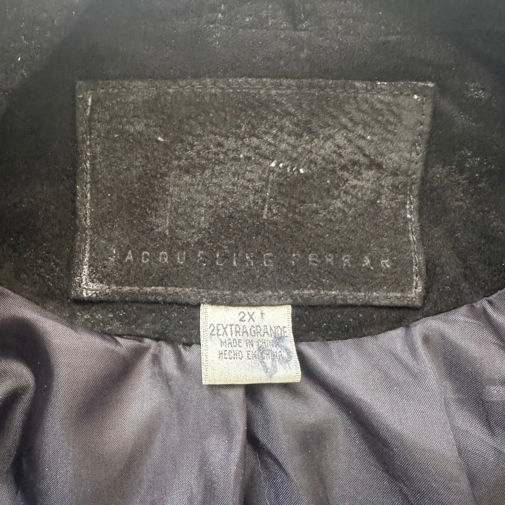 Jacqueline‎ Ferrar Vtg Duster Coat Women 2X Black Heavy Suede Leather Open Front